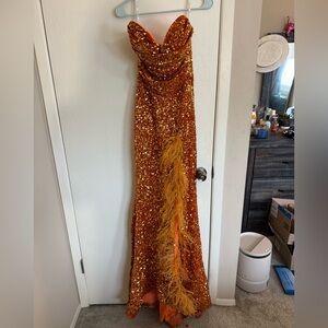Orange Sequin Evening Gown